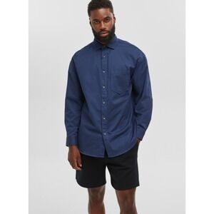 Mode of One Men's Relaxed-Fit Button-Down Twill Shirt blue XL  new